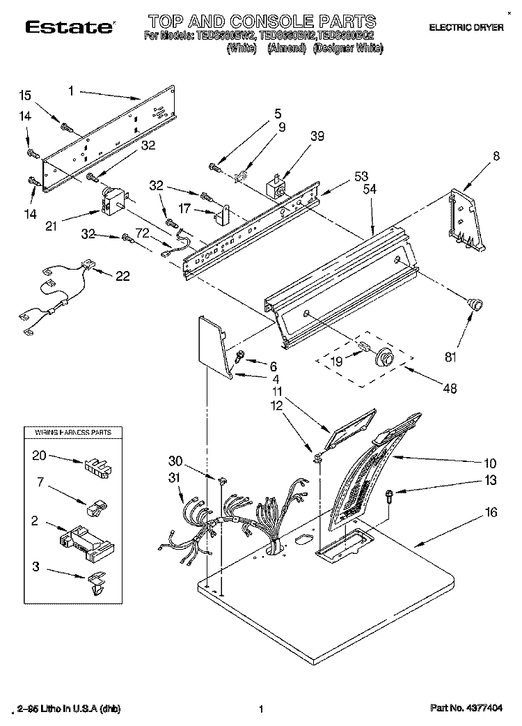 SECTION Diagram and Parts List for TEDS680BQ2  Estate Dryer