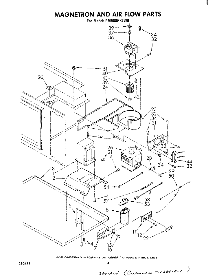 MANGETRON AND AIRFLOW Diagram and Parts List for RM988PXLW0  Whirlpool Microwave Oven Combo