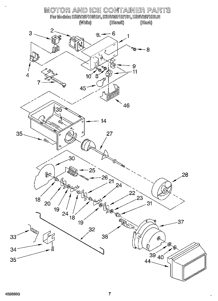 MOTOR AND ICE CONTAINER Diagram and Parts List for KSRV25FHBT01  KitchenAid Refrigerator