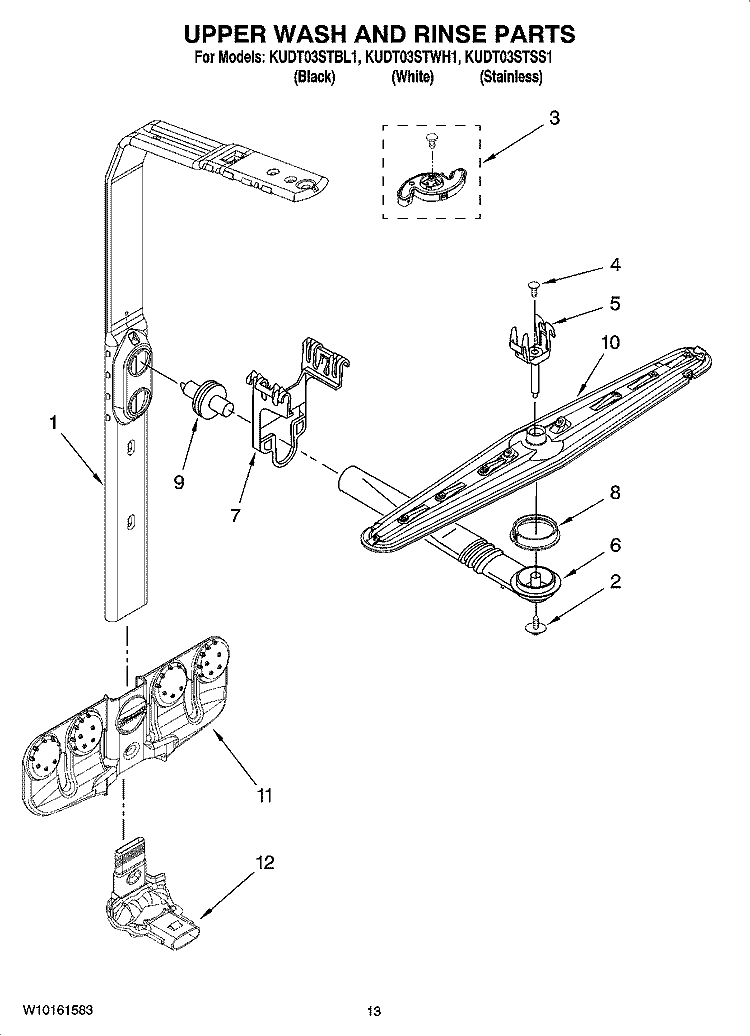 UPPER WASH AND RINSE PARTS Diagram and Parts List for KUDT03STBL1  KitchenAid Dishwasher