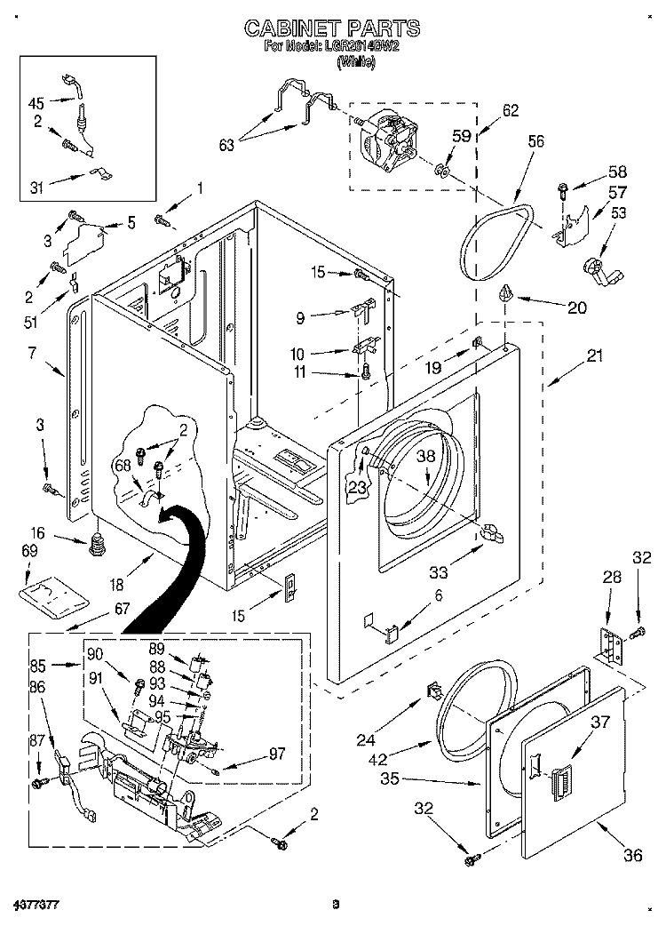 CABINET Diagram and Parts List for LGR2614BW2  Whirlpool Dryer