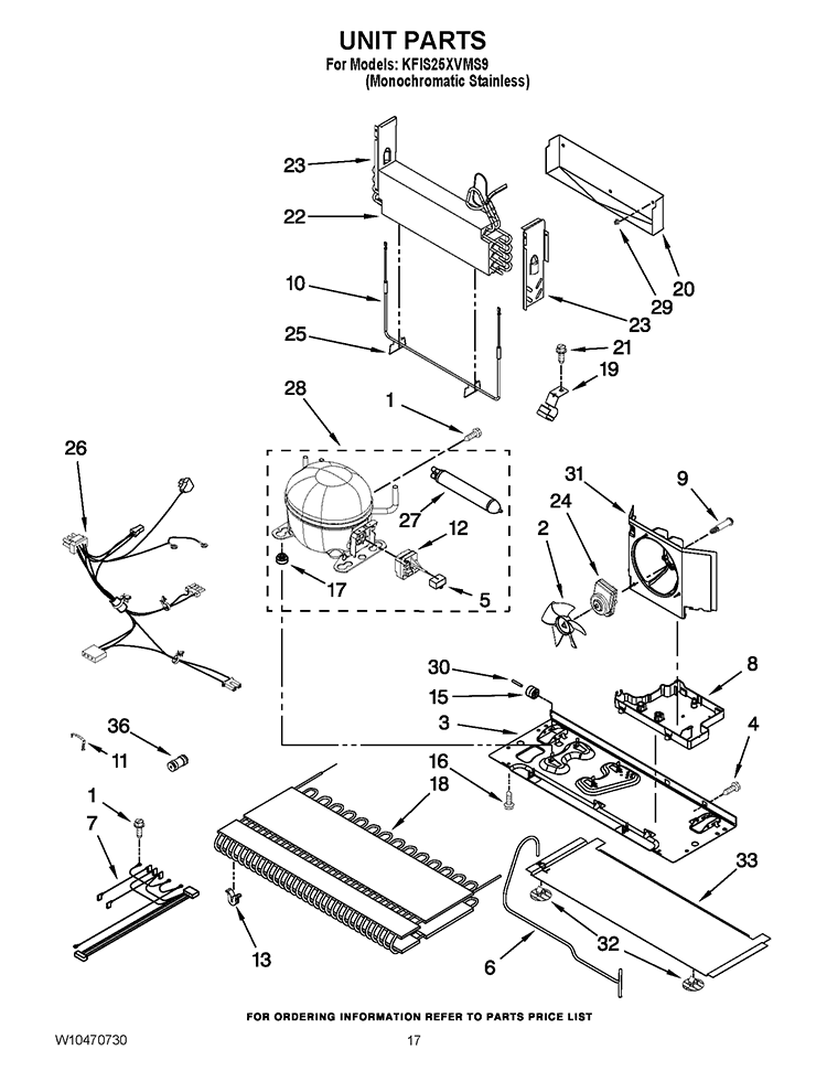 UNIT PARTS Diagram and Parts List for KFIS25XVMS9  KitchenAid Refrigerator