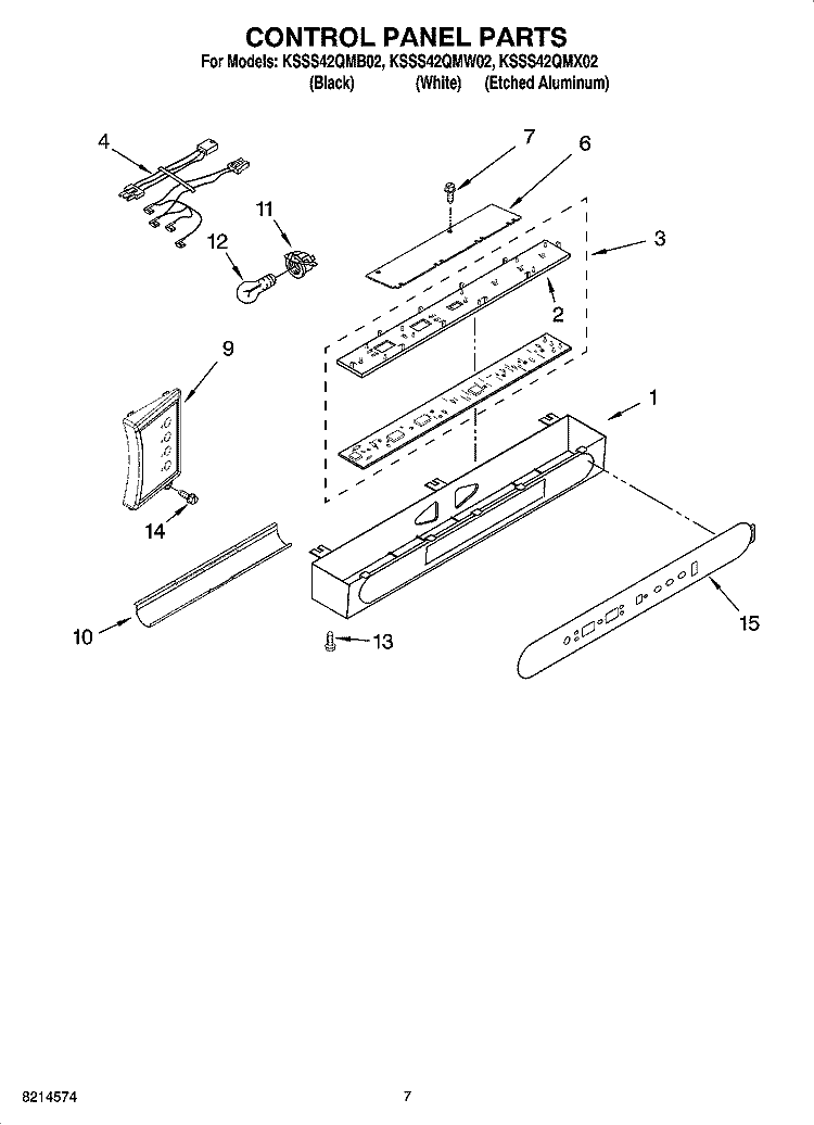 CONTROL PANEL PARTS Diagram and Parts List for KSSS42QMB02  KitchenAid Refrigerator