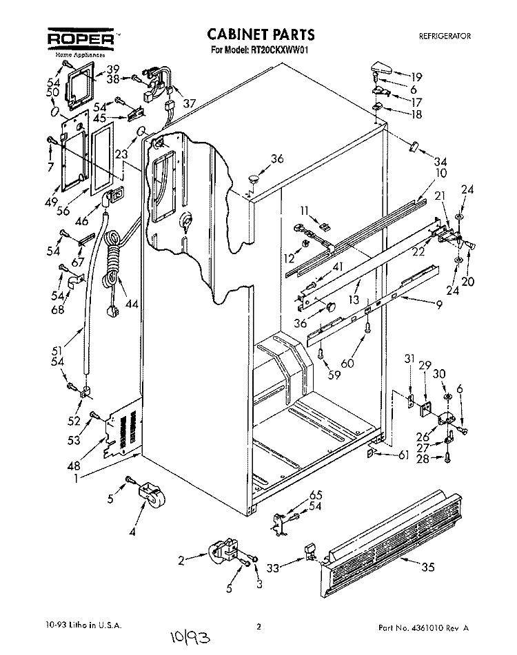 CABINET Diagram and Parts List for RT20CKXWW01  Roper Refrigerator