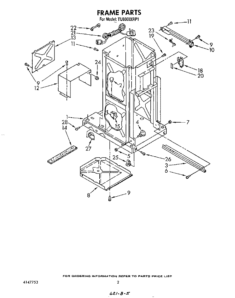FRAME Diagram and Parts List for TU8000XRP1  Whirlpool Trash Compactor