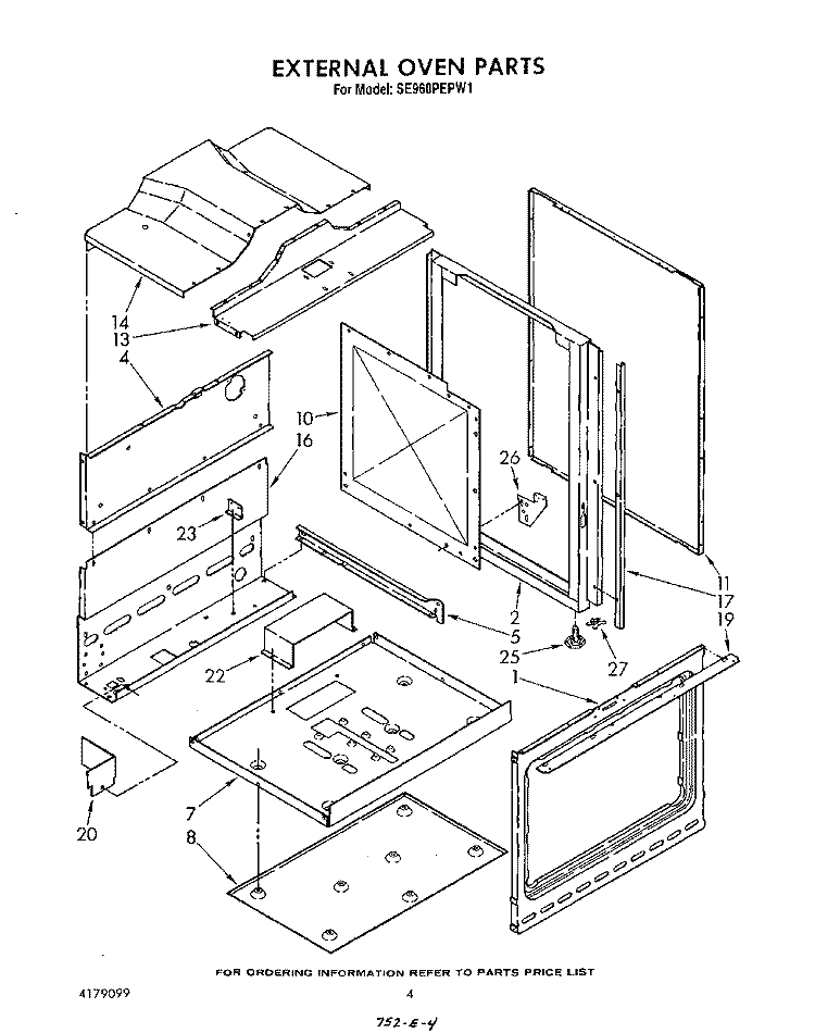 EXTERNAL OVEN Diagram and Parts List for SE960PEPW1  Whirlpool Range