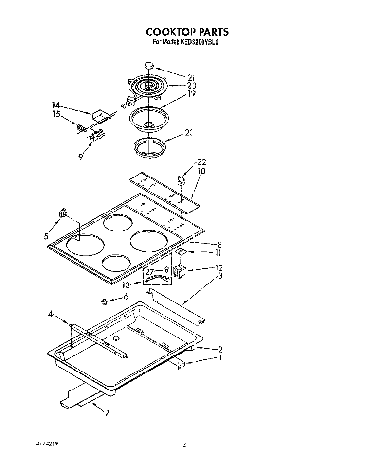 COOKTOP Diagram and Parts List for KEDS200YWH0  KitchenAid Range