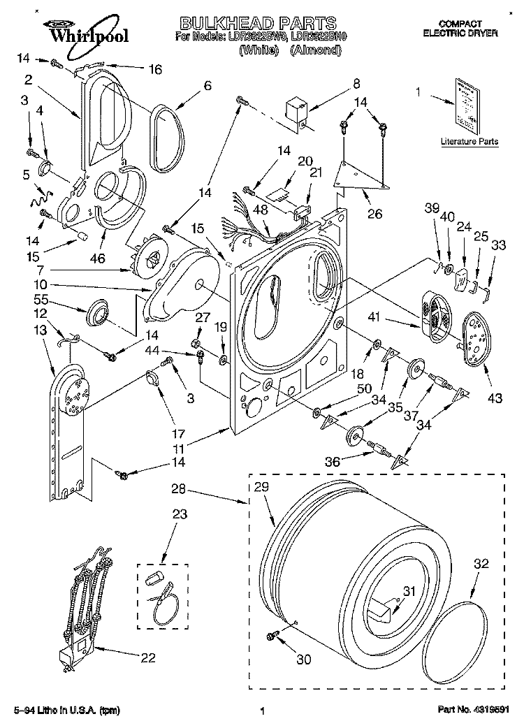 SECTION Diagram and Parts List for LDR3822BW0  Whirlpool Dryer