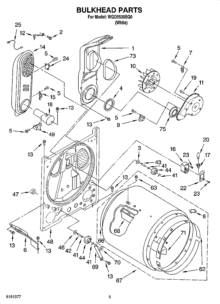BULKHEAD PARTS Diagram and Parts List for WGD5530SQ0  Whirlpool Dryer