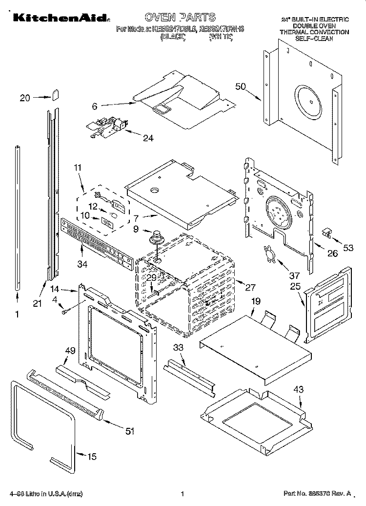 OVEN Diagram and Parts List for KEBS247DBL6  KitchenAid Wall Oven