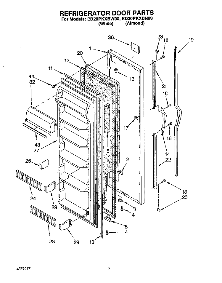 REFRIGERATOR DOOR Diagram and Parts List for ED20PKXBN00  Whirlpool Refrigerator