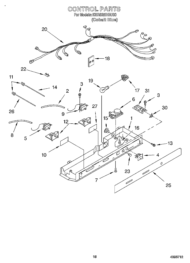 CONTROL Diagram and Parts List for KSRS25IHBU00  KitchenAid Refrigerator