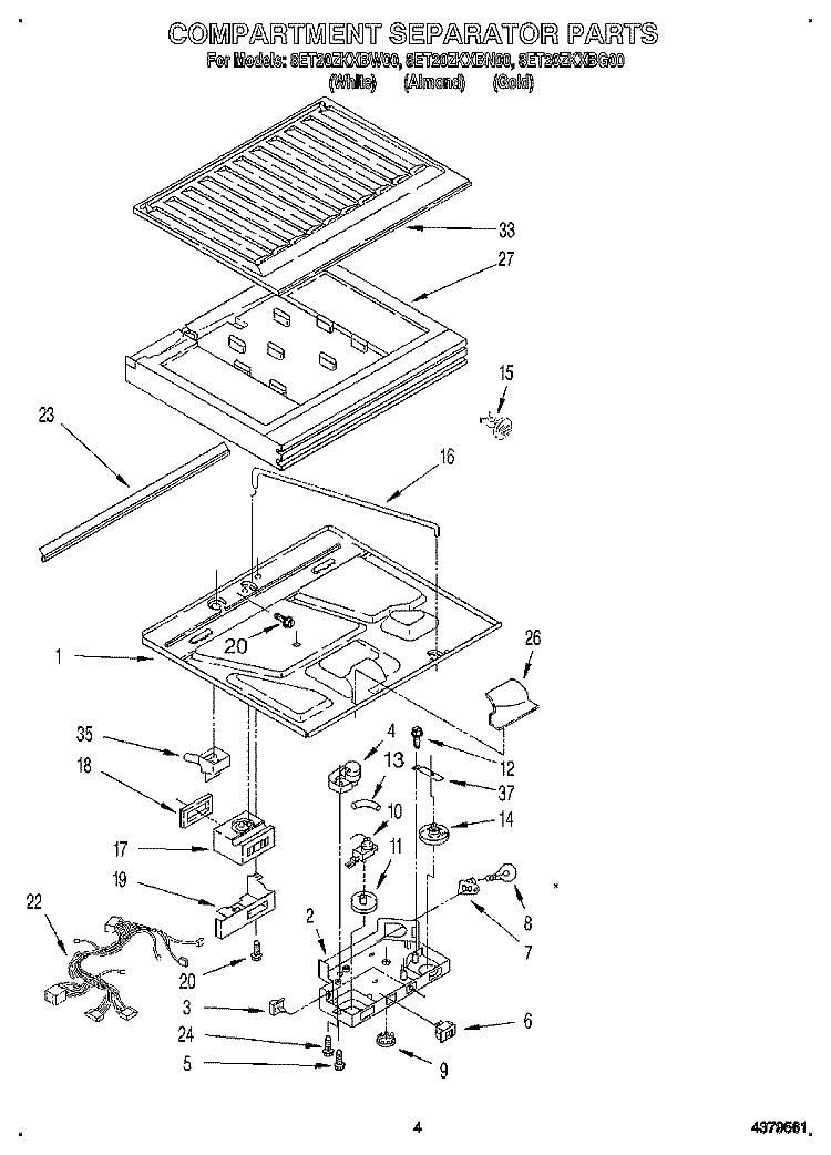 COMPARTMENT SEPARATOR Diagram and Parts List for 8ET20ZKXBG00  Whirlpool Refrigerator