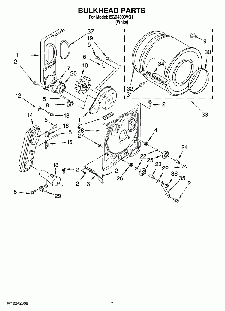 BULKHEAD PARTS, OPTIONAL PARTS (NOT INCLUDED) Diagram and Parts List for EGD4300VQ1  Estate Dryer