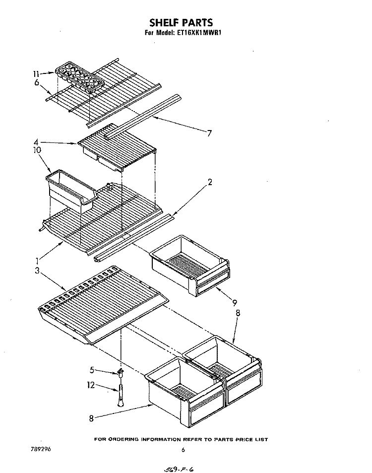 SHELF Diagram and Parts List for ET16XK1MWR1  Whirlpool Refrigerator