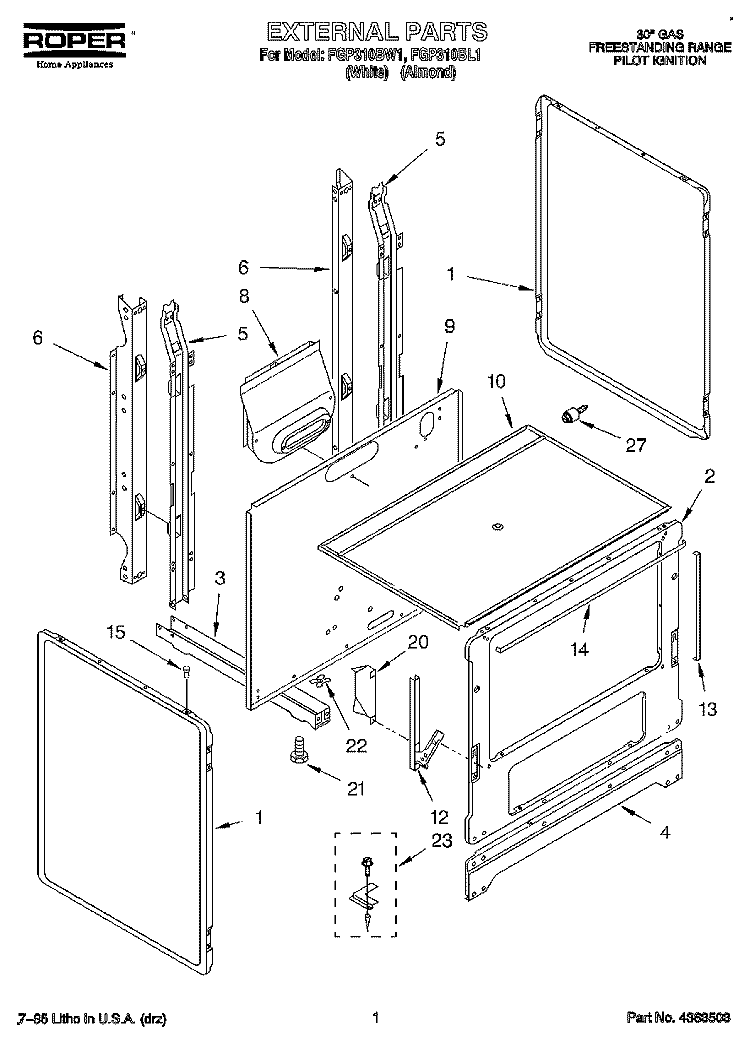 EXTERNAL Diagram and Parts List for FGP310BL1  Roper Range