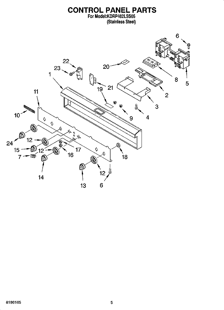 CONTROL PANEL PARTS Diagram and Parts List for KDRP462LSS05  KitchenAid Range