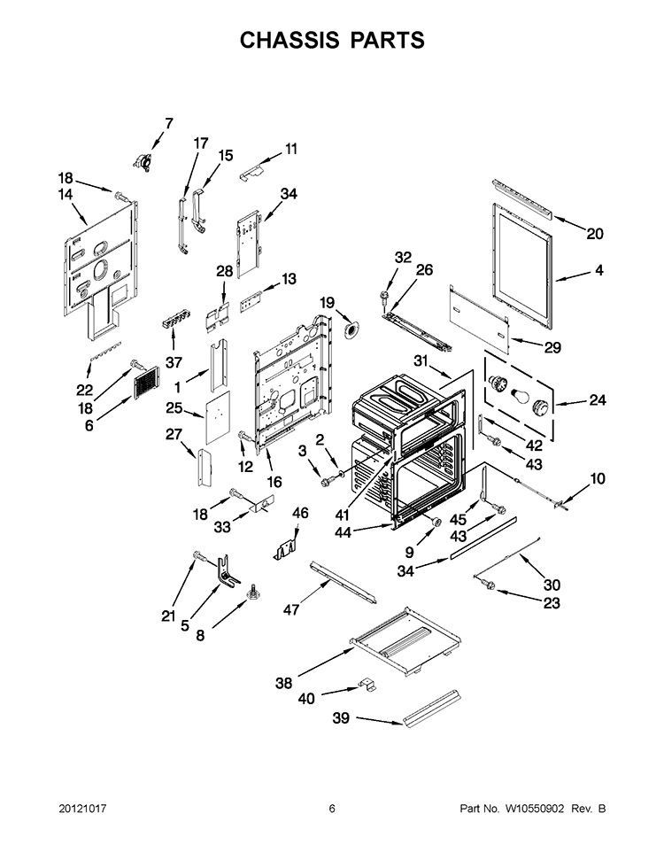 CHASSIS PARTS Diagram and Parts List for KERS505XBL03  KitchenAid Range