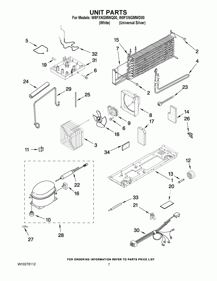UNIT PARTS Diagram and Parts List for W8FXNGMWD00  Whirlpool Refrigerator