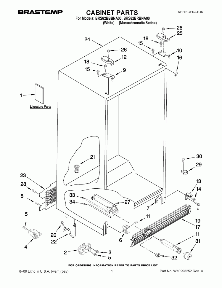 CABINET PARTS Diagram and Parts List for BRS62BBBNA00  Whirlpool Refrigerator