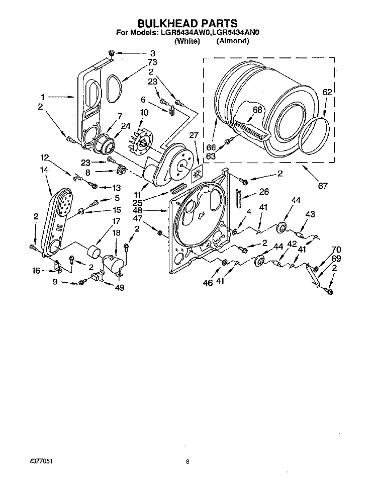 SECTION Diagram and Parts List for LGR5434AW0  Whirlpool Dryer
