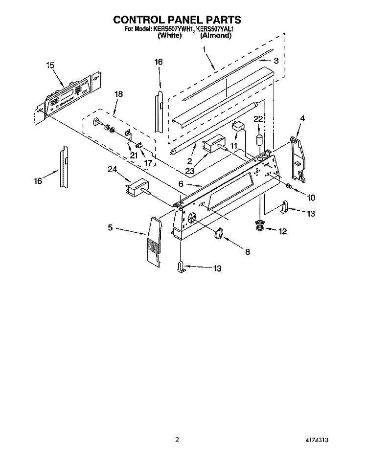 CONTROL PANEL Diagram and Parts List for KERS507YAL1  KitchenAid Range