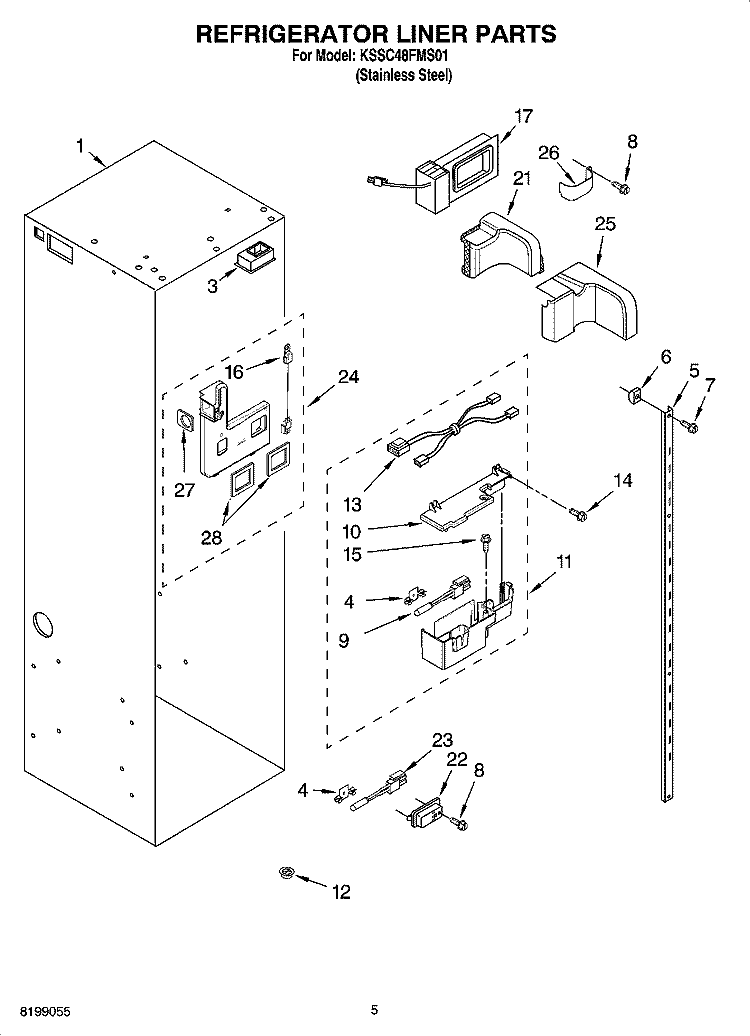 REFRIGERATOR LINER PARTS Diagram and Parts List for KSSC48FMS01  KitchenAid Refrigerator