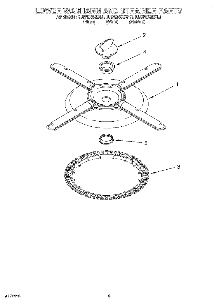 LOWER WASHARM AND STRAINER Diagram and Parts List for KUDR24SEBL1  KitchenAid Dishwasher