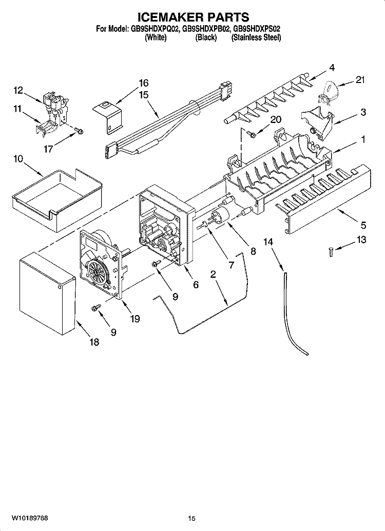 ICEMAKER PARTS, OPTIONAL PARTS (NOT INCLUDED) Diagram and Parts List for GB9SHDXPS02  Whirlpool Refrigerator