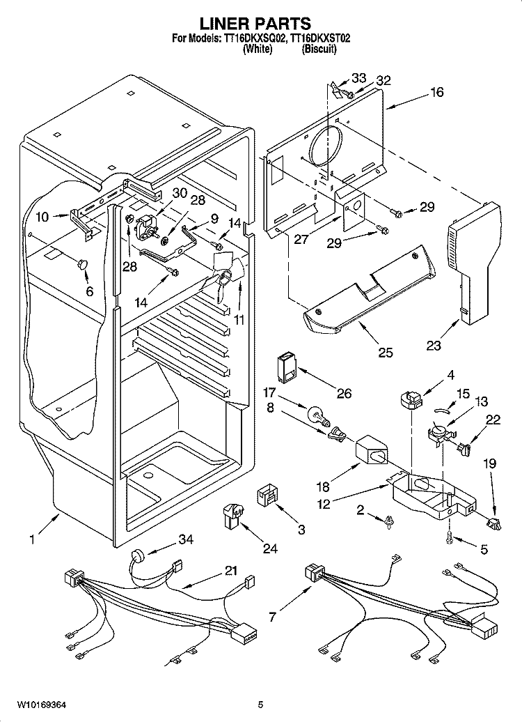 LINER PARTS Diagram and Parts List for TT16DKXSQ02  Estate Refrigerator