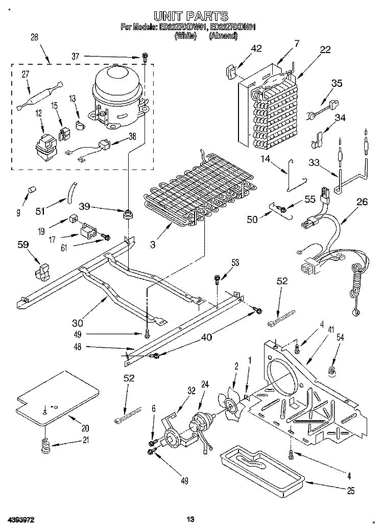 UNIT Diagram and Parts List for ED22ZRXDW01  Whirlpool Refrigerator
