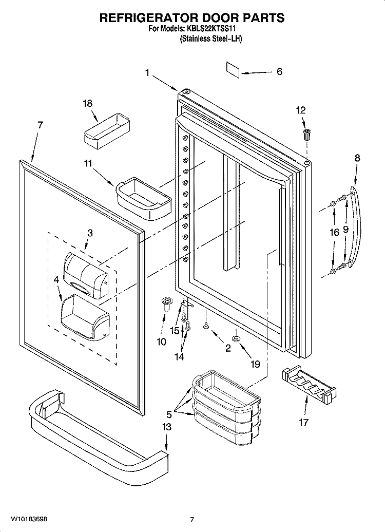 REFRIGERATOR DOOR PARTS Diagram and Parts List for KBLS22KTSS11  KitchenAid Refrigerator
