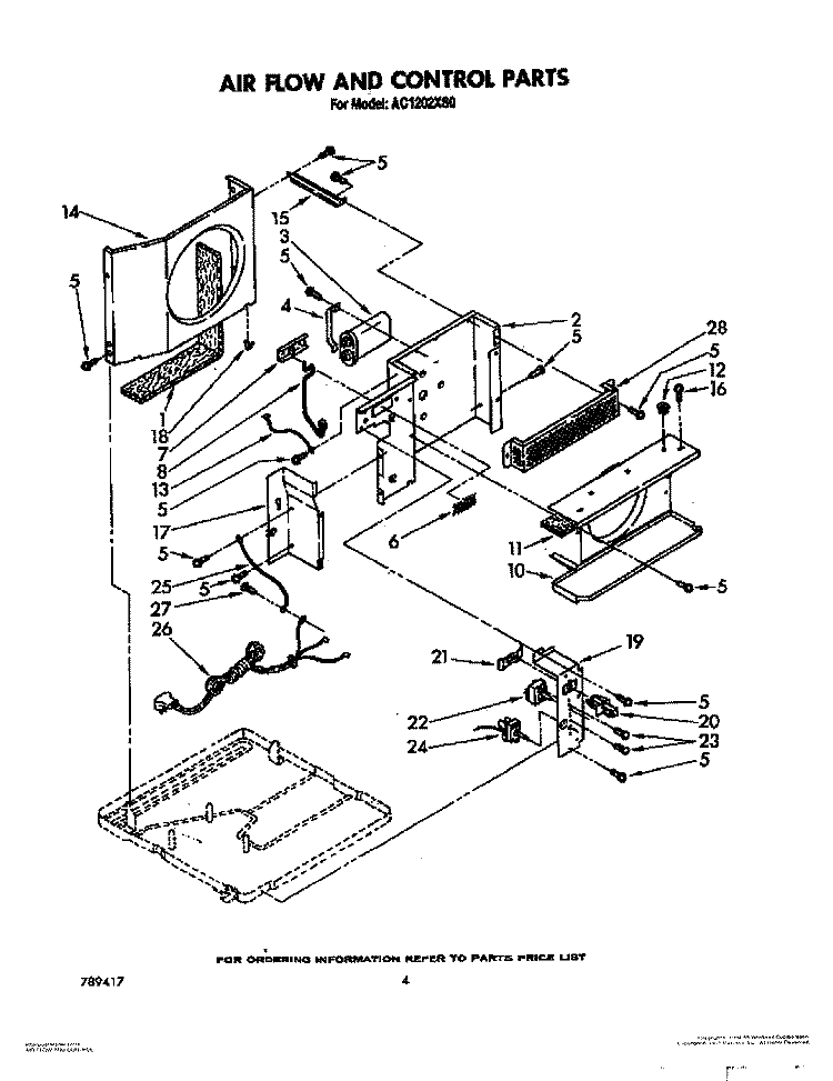AIR FLOW AND CONTROL Diagram and Parts List for AC1202XS0  Whirlpool Air Conditioner