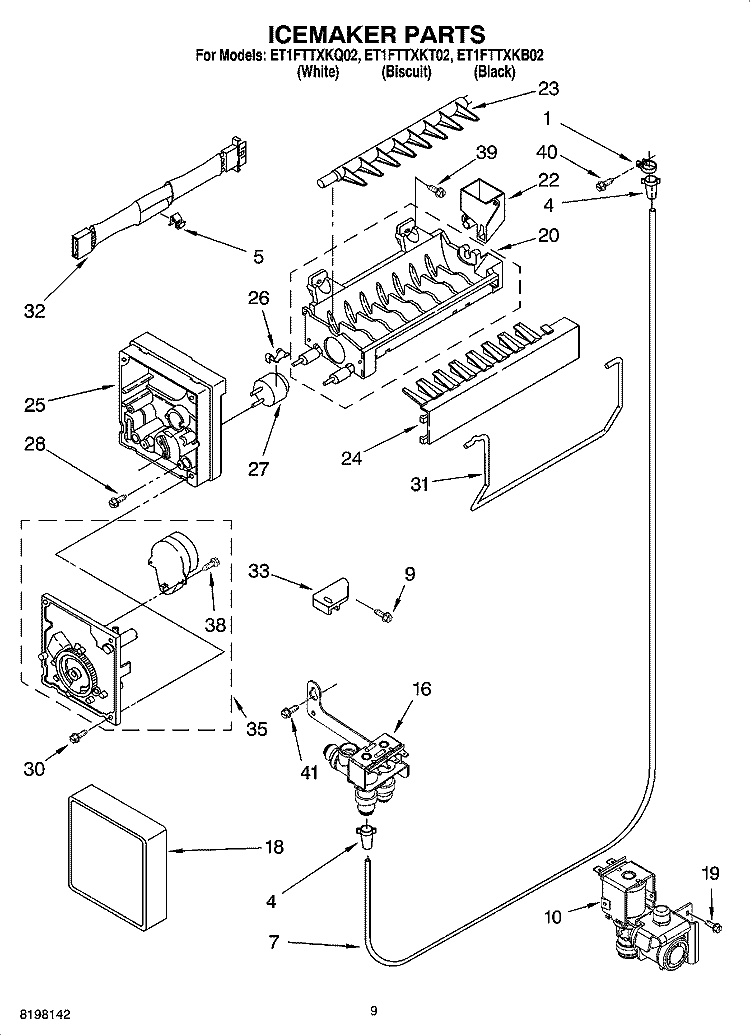ICEMAKER PARTS Diagram and Parts List for ET1FTTXKQ02  Whirlpool Refrigerator