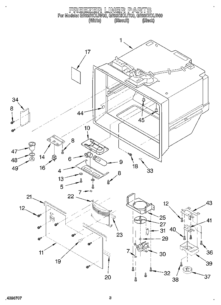 FREEZER LINER Diagram and Parts List for GB22DKXJW00  Whirlpool Refrigerator