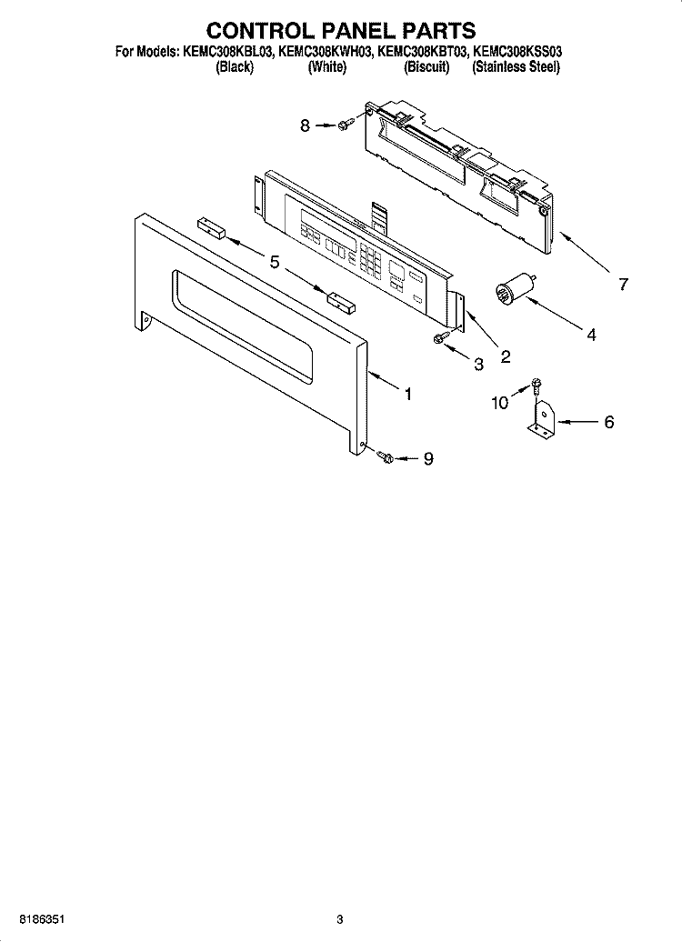 CONTROL PANEL PARTS Diagram and Parts List for KEMC308KSS03  KitchenAid Microwave Oven Combo