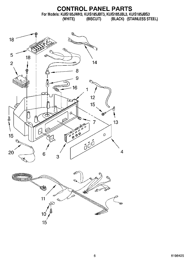 CONTROL PANEL PARTS Diagram and Parts List for KUIS185JWH3  KitchenAid Ice Maker