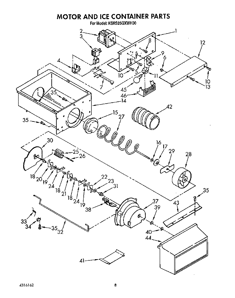 MOTOR AND ICE CONTAINER, LIT/OPTIONAL Diagram and Parts List for KSRS25QXAL00  KitchenAid Refrigerator