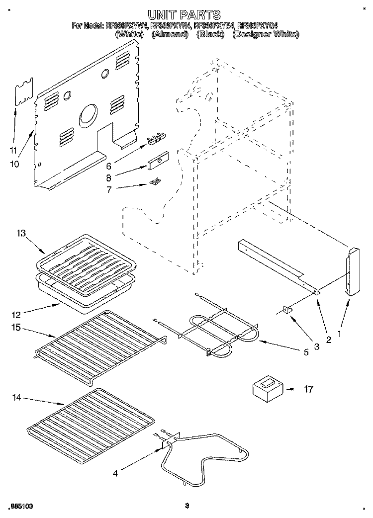 UNIT Diagram and Parts List for RF366PXYN4  Whirlpool Range