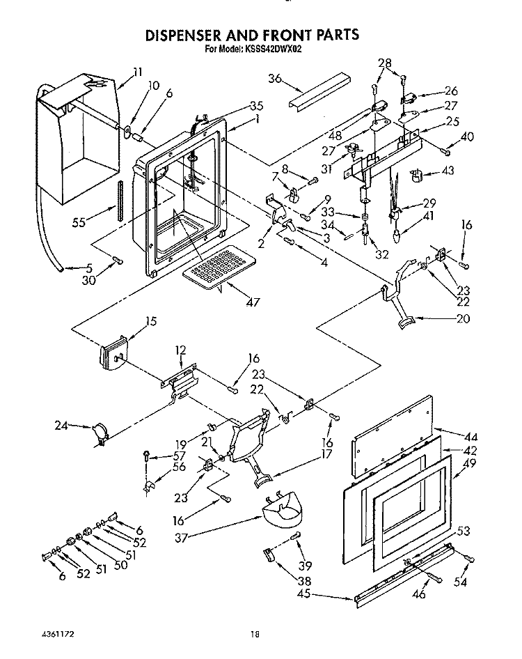 DISPENSER AND FRONT Diagram and Parts List for KSSS42DWX02  KitchenAid Refrigerator