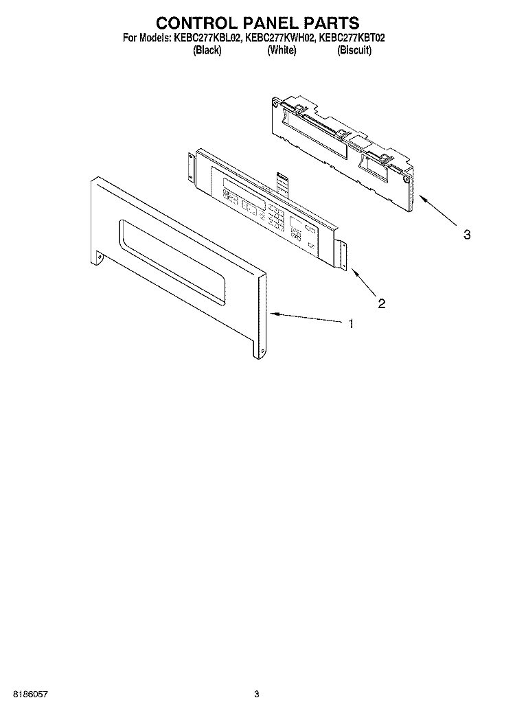 CONTROL PANEL PARTS Diagram and Parts List for KEBC277KBT02  KitchenAid Wall Oven