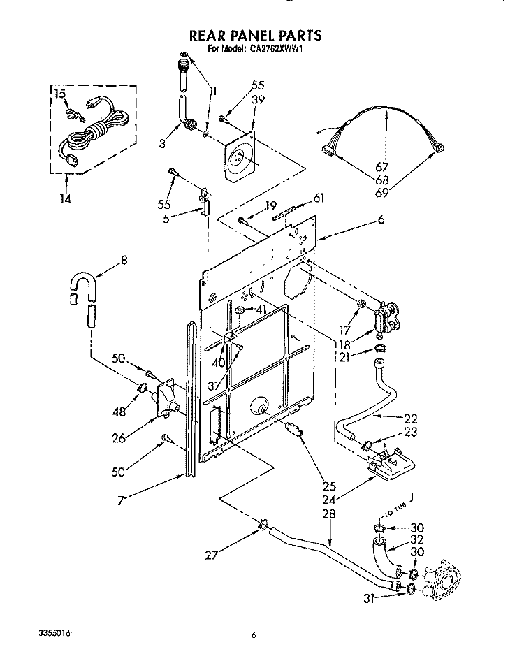 REAR PANEL Diagram and Parts List for CA2762XWG1  Whirlpool Washer