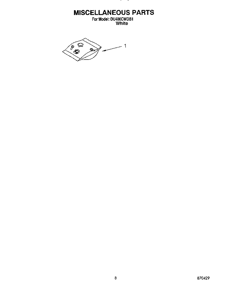 MISCELLANEOUS, LIT/OPTIONAL Diagram and Parts List for DU400CWDB1  Whirlpool Dishwasher