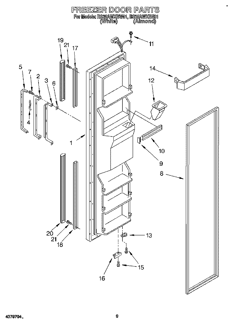 FREEZER DOOR Diagram and Parts List for RS25AWXBW01  Roper Refrigerator