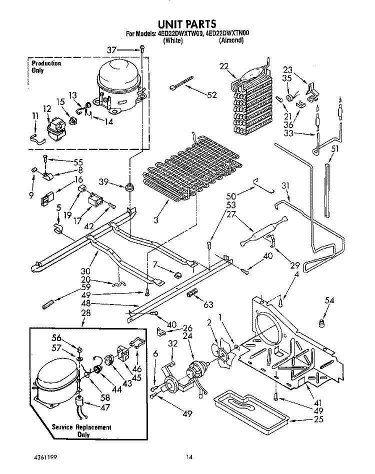 UNIT Diagram and Parts List for 4ED22DWXTF00  Whirlpool Refrigerator