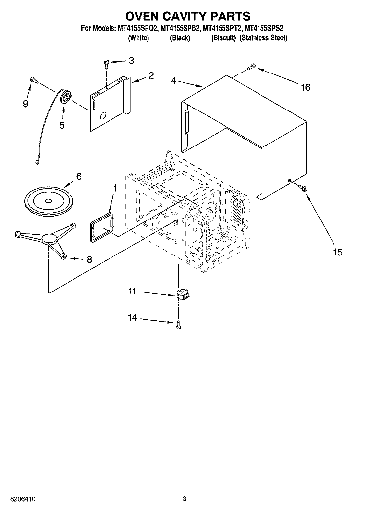 OVEN CAVITY PARTS Diagram and Parts List for MT4155SPS2  Whirlpool Microwave