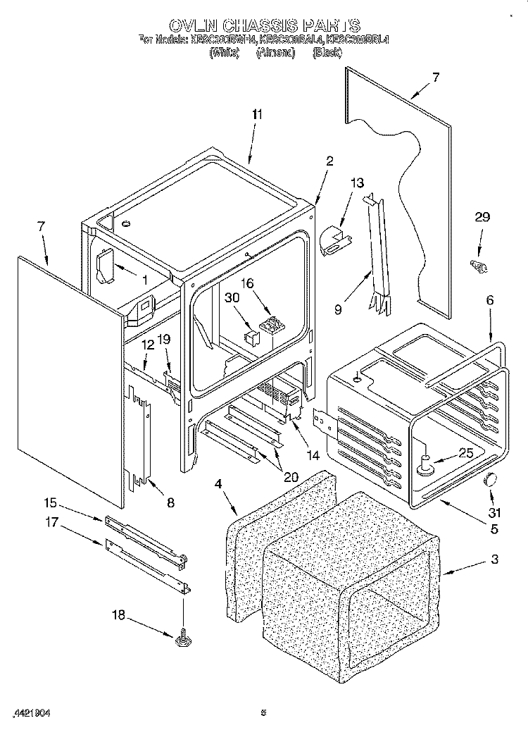 OVEN CHASSIS Diagram and Parts List for KESC300BAL4  KitchenAid Range