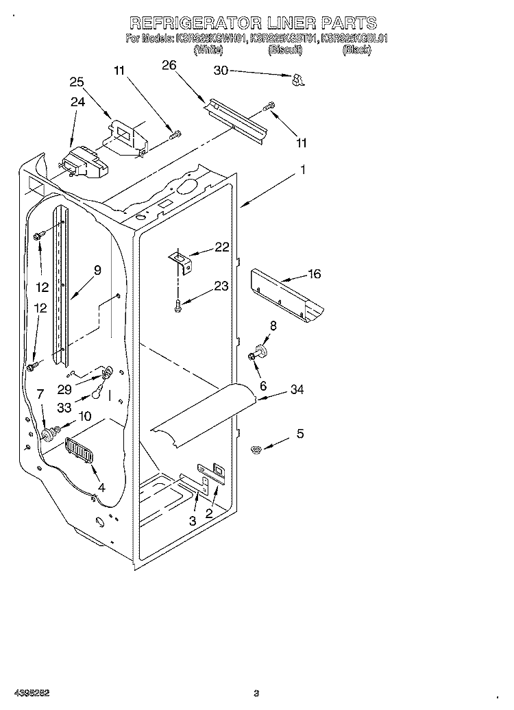 REFRIGERATOR LINER Diagram and Parts List for KSRS25KGWH01  KitchenAid Refrigerator