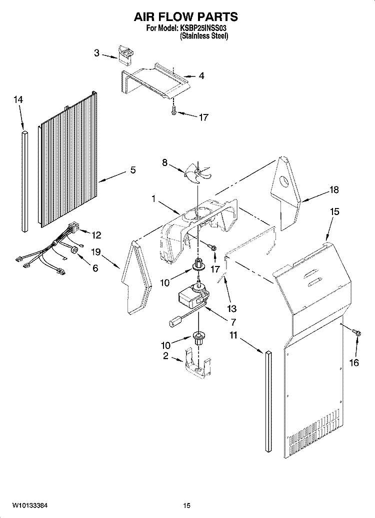 AIR FLOW PARTS Diagram and Parts List for KSBP25INSS03  KitchenAid Refrigerator