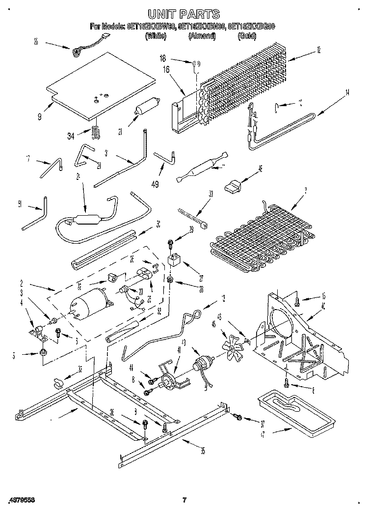 UNIT Diagram and Parts List for 8ET18ZKXBG00  Whirlpool Refrigerator